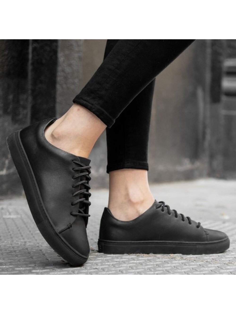 Thursday Boot Co. Women's Premier Low Top Sneakers Lace-Up Black Leather - Picture 3 of 13